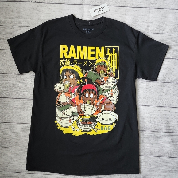 Men's Black Anime Graphic Ramen T-Shirt - Picture 2 of 5
